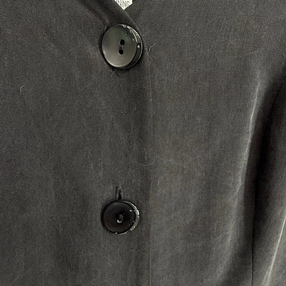 New York Studio Button Front Dress Womens 6 Black Good 100% Silk V-Neck Vintage - Picture 5 of 9